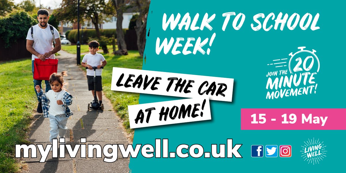 📢 Join in #WalkToSchoolWeek 15-19 May🚶
If you can’t walk all of the way, maybe park the car a little further away to walk some of the journey or get off the bus/train a stop early! Get active and feel great!
#20MinMove
Find more ways to be active:
mylivingwell.co.uk/campaigns/20-m…