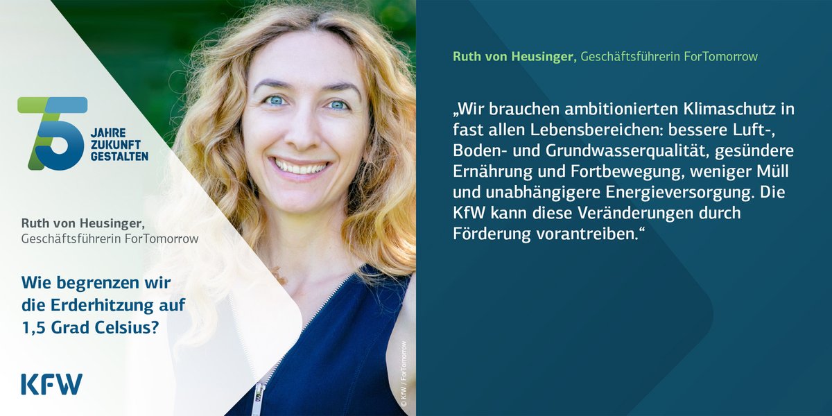 Wie begrenzen wir die Erderhitzung auf 1,5 Grad Celsius? 

Das wollten wir von @RuthHeusinger, Geschäftsführerin <a href="/ForTomorrow2040/">ForTomorrow</a>, wissen. Ihre Antwort lest ihr hier.

Was denkt ihr über das Thema? Kommentiert gerne!

#ZukunftGestalten #75JahreKfW #Perspektiven2023