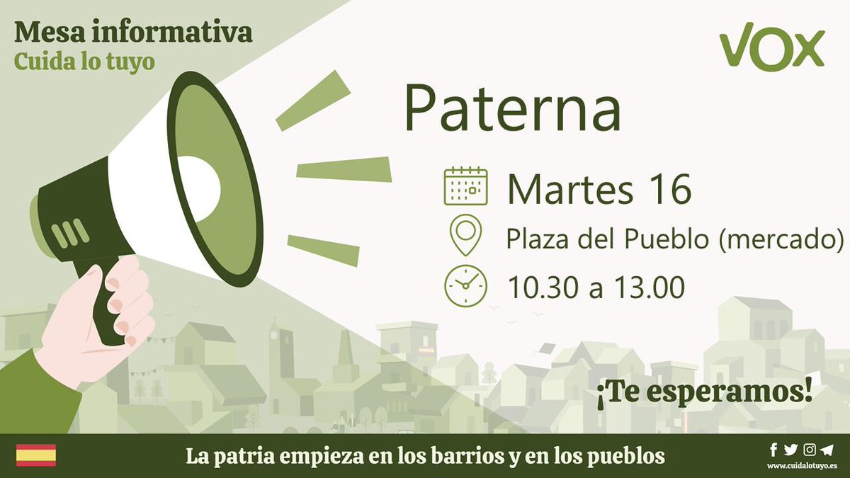 Apoyo_VoxVlc's tweet photo. Hoy desde @PaternaVox mesa informativa con @ales_joaquin y @Paqui_0C0G a la cabeza.
#CuidaPaterna
También @VOXvlc_ciudad desde el Marítimo hace acto electoral con miembros de las listas de Vox.
Hay que apoyar a @JuanmaBadenas
#CuidaValencia
https://t.co/k4fd7gdBZP https://t.co/SeDcym12ph