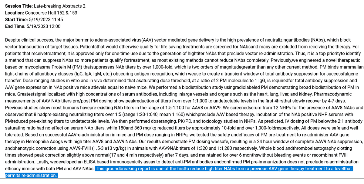 BiotechAnalysst's tweet photo. #ASGCT23 LB Abstract "A Novel Therapeutic Safely #Suppresses Pre-Existing #Neutralizing Antibodies and Enables #Re-#Administration of #Hemophilia A
#Gene #Therapy "
$BMRN $SGMO $PFE
This groundbreaking report ....
permits #re-#administration https://t.co/1JhPwtHjgq