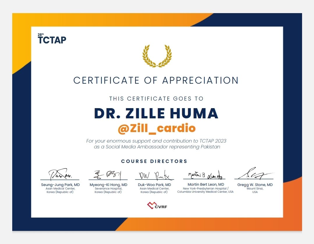 Zill_cardio's tweet image. 💫 Feeling humbled to have recieved this message of appreciation today in my inbox and really grateful to @summitmd_cvrf and course organizers of #TCTAP2023 once again for giving me the opportunity to be a part of this wonderful event 😇🙏💐