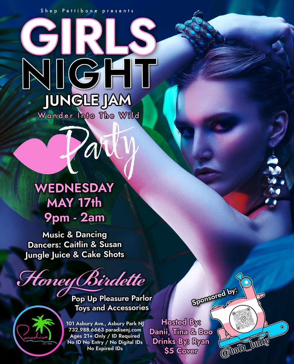 Girls Night - Jungle Jam 😉💋🌴
Wednesday, May 17th - 9pm til 2am
Drinks by: Ryan 

#paradisenj #asburypark #lgbt #paradisenjclub #gaybar #lgbtq #lesbianpride #asburyparknj #girlsnight