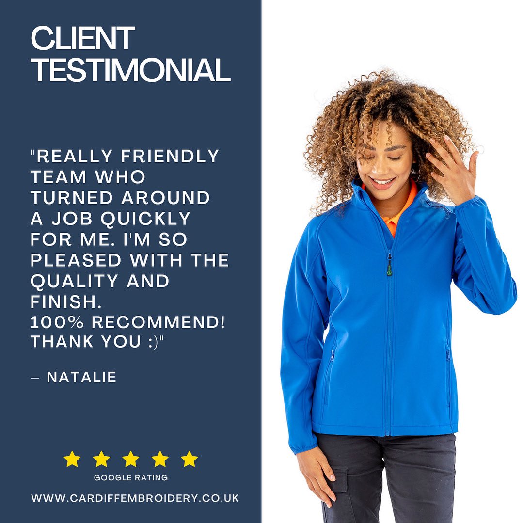 It’s important to us to provide the best quality products and, wherever possible, give our clients a quick turnaround.

Thank you for the recommendation, Natalie! 🙂
.
.
.
#cardiffembroidery #embroidery #embroidered #business #garments #review #5star #clientsatisfaction #workwear