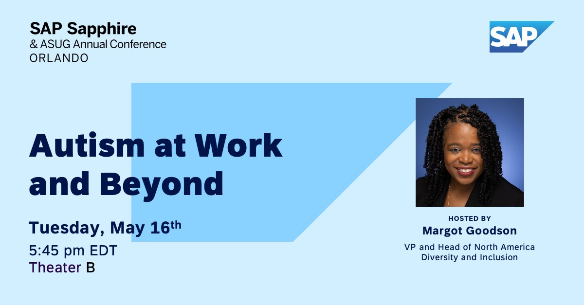 AnniceJ6's tweet photo. Join me at #SAPSapphire with Margot Goodson and guests to discuss how to embrace neurodiversity in the workplace and beyond. https://t.co/VuzigpLC2z https://t.co/ck3PWRWVk5