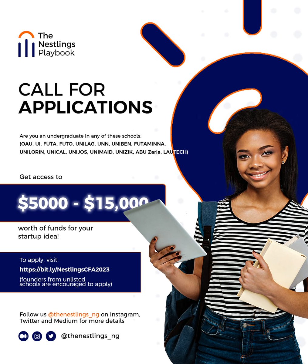 Tick-tock! The clock is ticking.

We're approaching the deadline for Call for Applications.🚨🚨🚨

What are you waiting for?

You have the ideas? We have the funds!

Apply here: nestling.thenest.ng

@BateltheBrand @nesthubng