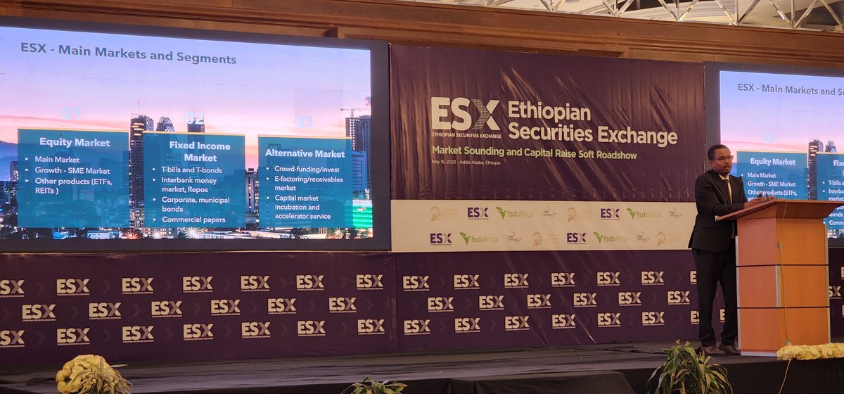 The Ethiopian Securities Exchange has just commenced its Capital Roadshow. ESX is showcasing its Business plan &amp; Financials to investors. 25% of ESX is owned by the Government through @EthioInvHldgs &amp; the remaining 75% is open to both international and domestic private investors.