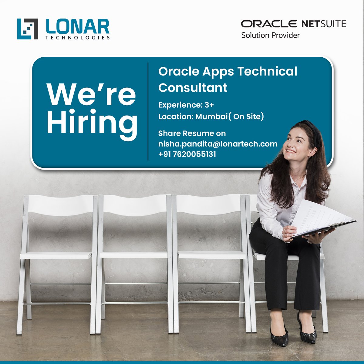 Lonar_Tech's tweet image. 📢 Job Opportunity! 🔍
Position: Oracle Apps Technical Consultant 🌟 Experience: 3+ Years 📍 Location: Mumbai (On Site)
📧 Send your resume to nisha.pandita@lonartech.com or ☎️ call 7620055131 to apply today!
#JobOpening #OracleApps #TechJobs #MumbaiOpportunity #lonartech