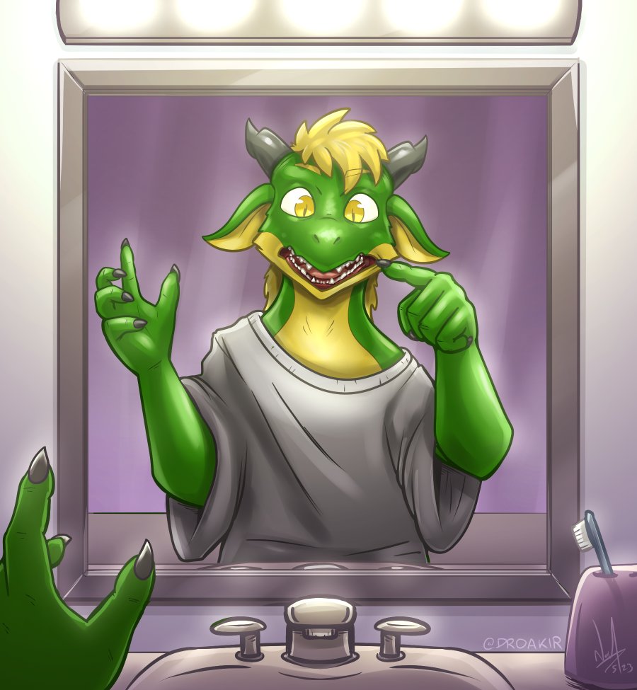 It's hard to get up to the mirror, but even a freshly minted kobold needs to take care of its dental hygiene!

Happy TF Tuesday everyone!

 #pov #TFTuesday #TFEveryday #transfur #kobold #tf