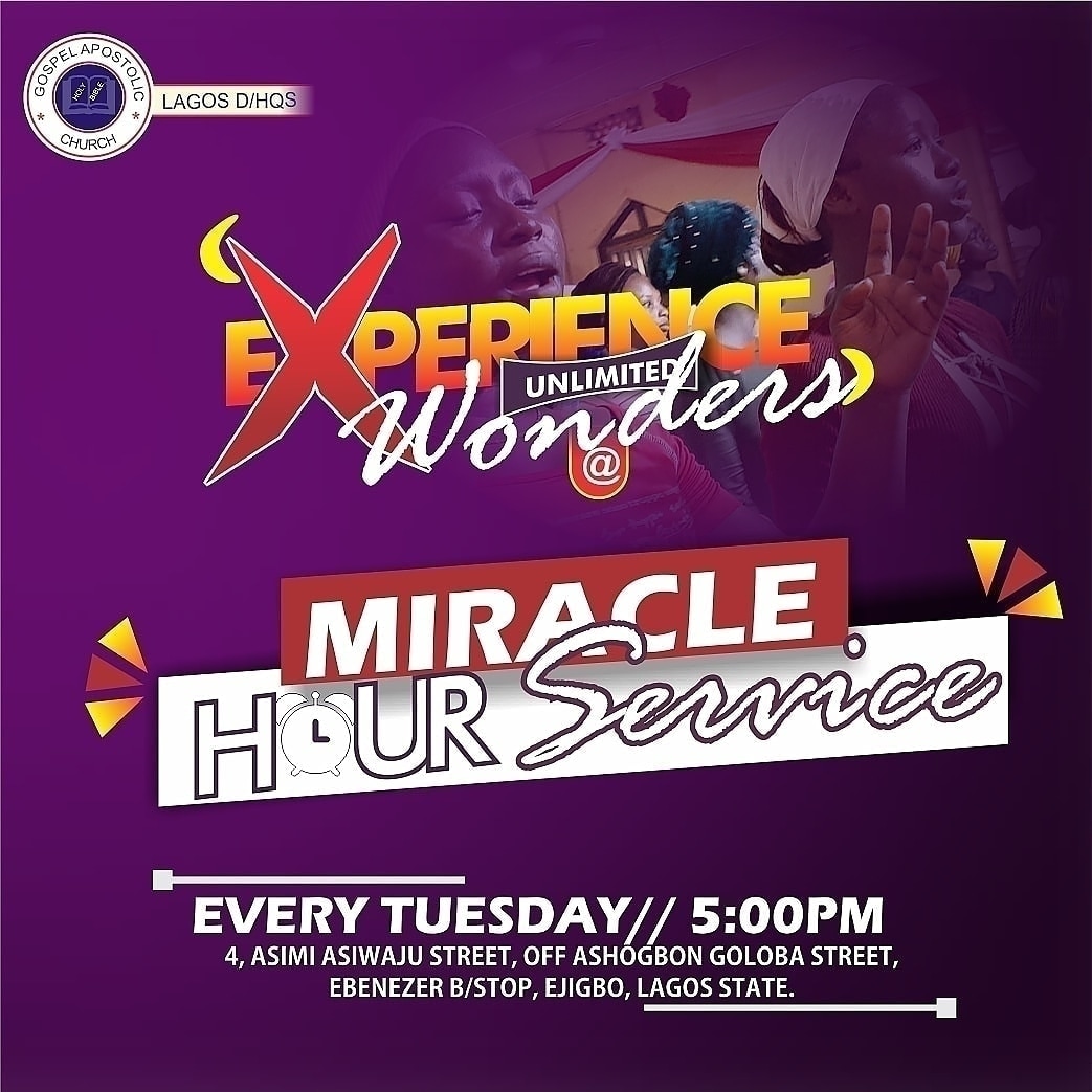 gacejigbo's tweet photo. The Lord almighty is the one that has the power to do all things. Join us this evening for the Miracle Hour Service by 5pm as God will manifest Himself in your life.
#MiracleHour
#TuesdayService
#Gac_EjigboService https://t.co/dpUGRYIFXT