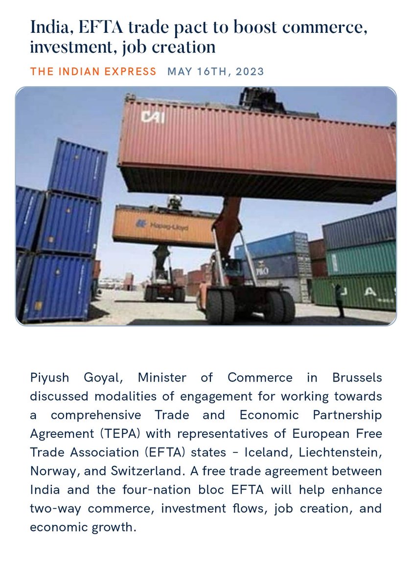 PMO India on Twitter "India, EFTA trade pact to boost commerce