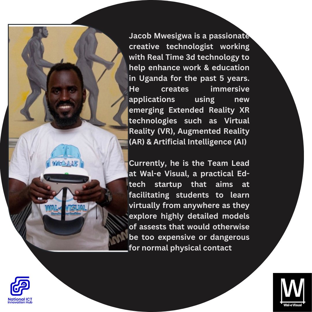 #MeetTheFounders
Jacob Mwesigwa is the Team Lead @Wal_eVisual, a practical Ed-tech startup. He deals in XR software that helps students & professionals obtain practical skills necessary in their workforce whilst focusing on what they need to learn in new fun ways. #InnovateUG