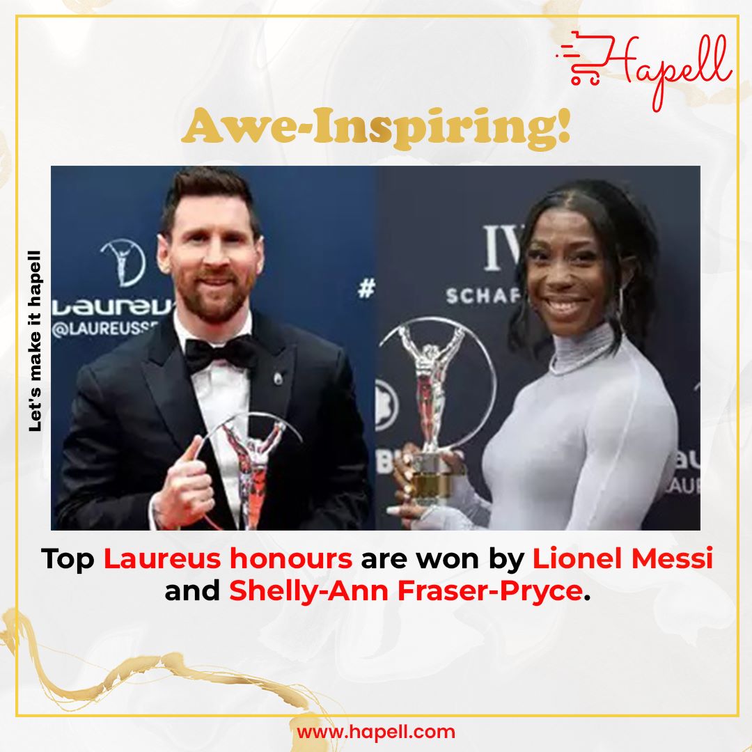 Lionel Messi and Shelly-Ann Fraser-Pryce both received top Laureus awards.💜
.
.
.
#HapellCollection #HapellTalkShow #AweInspiring #LionelMessi #ShellyAnnFraserPryce #LaureusAward #LaureusHonours #Winners