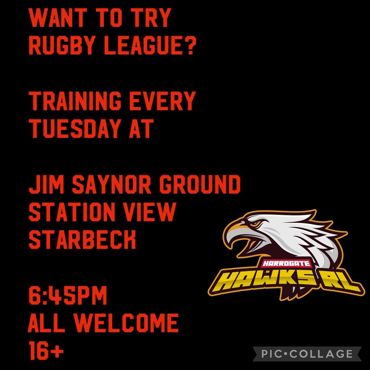 Ever thought about playing rugby league? 

Played before or completely new to the game 

All welcome 16+ 

#UpTheHawks
#rugbyleague
#rugby