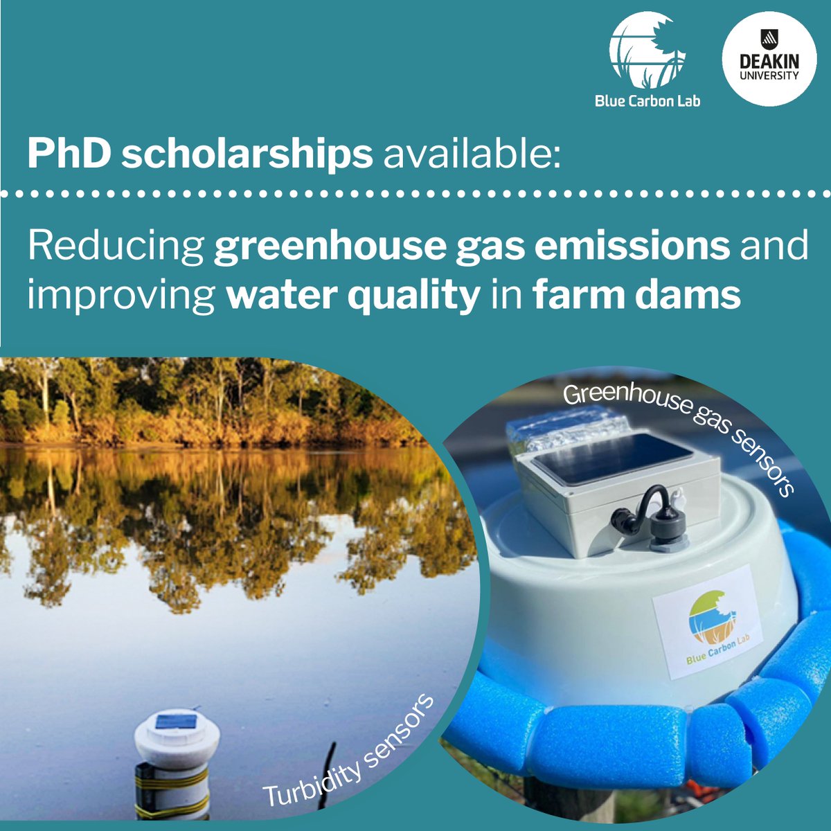 📣Apply now for a #PhD #scholarship to join a DECRA project on water quality and methane emissions from farm dams with @MartinoMalerba and <a href="/PeterMacreadie/">Prof. Peter Macreadie</a>. Required: strong #RSats skills, spatial modelling, and research experience. Info at bluecarbonlab.org/farm-dams. Pls RT #phdjob