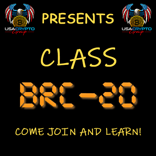 WHAT IS BRC-20 AND WHY YOU MUST KNOW NOW!!!!

VENUE: BRC20 class presented by USA Crypto Group
TIME: 5-18-23 @ 14:00 PST
PRIZE: $20 total  
LOCATION t.me/UsaCryptoGroup   

Twitter Cash Prize: $20

RULES: -Follow &amp; Join
- @UsaCryptoGroup
-Join USA TG t.me/UsaCryptoGroup