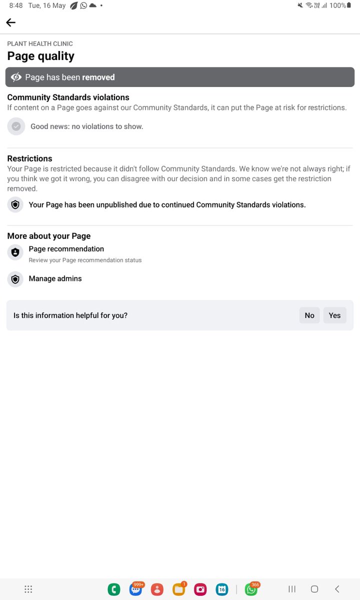 DebojitKoley's tweet photo. Hey @facebook....I am facing a problem from today morning....My father's Facebook page "Plant Health Clinic " has been removed . Facebook is saying that it has contents of violation....but in the other page it's showing that it has no violation...the team is not responding . https://t.co/yVsojo0yCV
