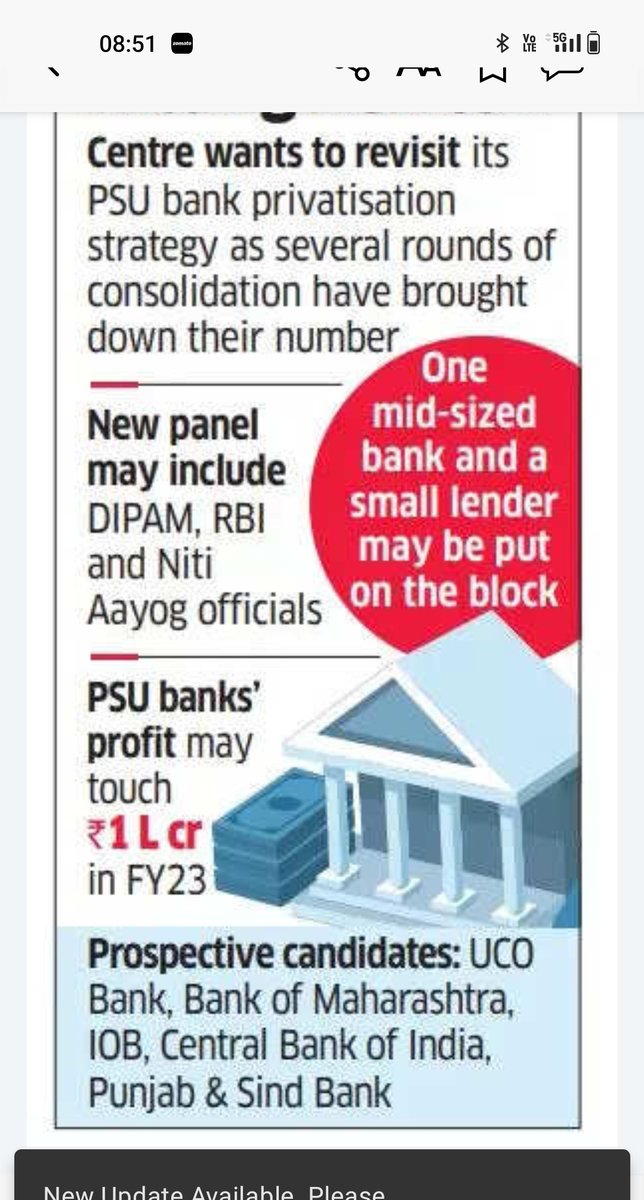 Once again privatisation of PSBs is knocking the door..<a href="/SunilKu92687431/">Sunil Kumar</a> <a href="/sanjaybpi/">Sanjay Das</a> <a href="/ChVenkatachalam/">CH VENKATACHALAM</a> <a href="/idesibanda/">Newton Bank Kumar</a> 
#Stop_Privatisation_of_PSBs
Read the full article at economic times.