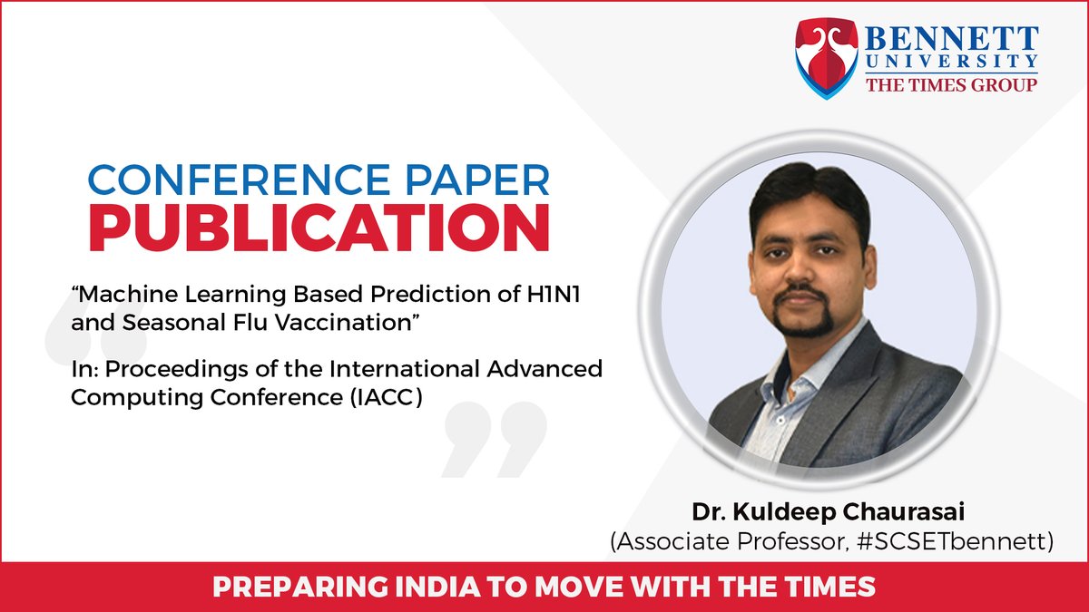 SCSETBennett's tweet photo. Congratulations to Dr. Kuldeep Chaurasia (Associate Professor #SCSETBennett) for the conference paper publication.
#bennettuniversity #BUfaculty #scset #researchpublication #paper #conference #publication https://t.co/bd0OgYpsoN