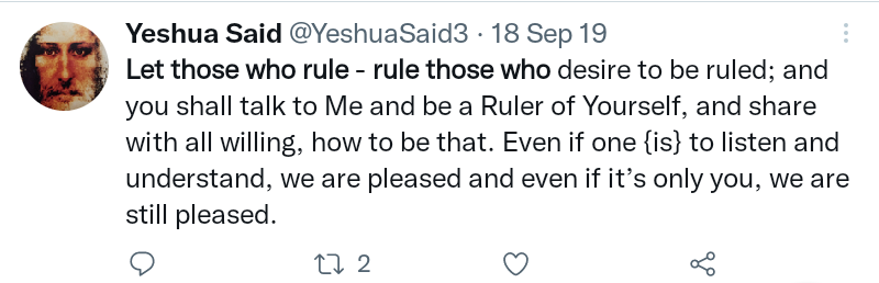 YeshuaSaid3's tweet photo. @Ladybug9325 @Palmtreechic3 @JaneProvidence @vangent_laura @DivinityKop @19Terri20 @clvyska44 @MarM97259965 @MariaMagdalenJ โ View Wisdom Here๐ to Validate = Man Woman God Alone in #UnionofThree #Unionof3 ๐ฏ
The #TwinFlames Mission & Service is as Y๐U STATEDโ
Are you One of Those the Master YESHUA Spoke aboutโ
To Remind All who Truly Listen to God Within their Own Heart๐
๐
L๐ & Lโ https://t.co/hJAQBZkf1z