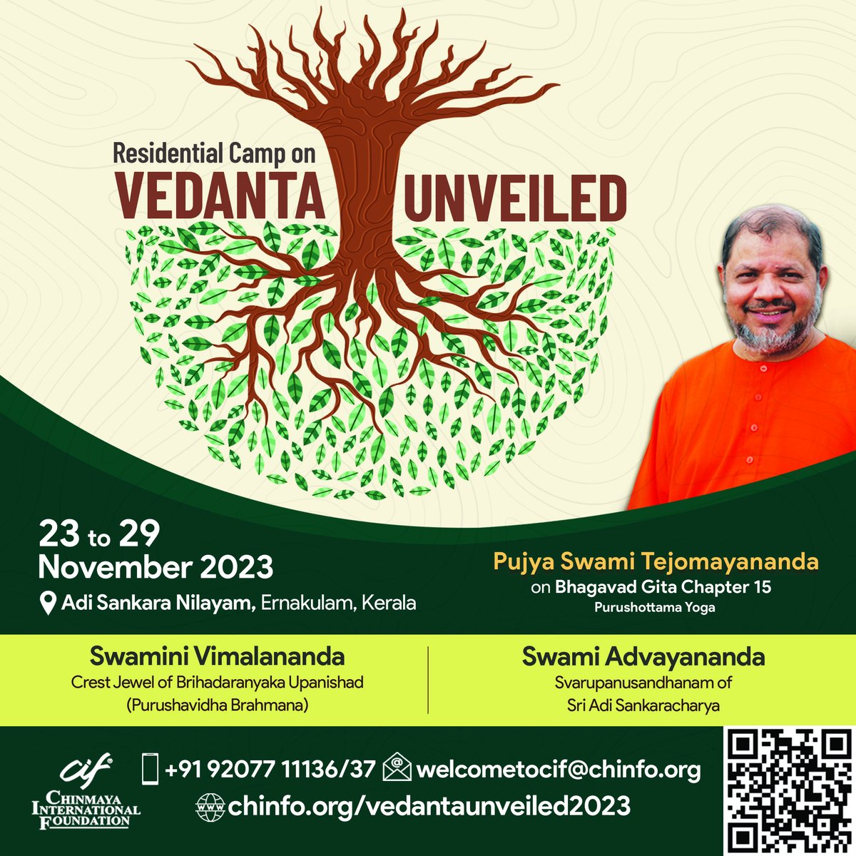 ciftweets's tweet photo. Join us on an exceptional 7-day spiritual journey✨
https://t.co/hzWj7RvCxu
#ChinmayaMission #VedantaCourse #VedantaResidentialCourse #AdvaitaVedanta #VedantaUnveiled #AdiSankaraNilayam #ResidentialCamp #CIFCamps #Ernakulam #ResidentialCourseKerala https://t.co/bHxdGKx9VD
