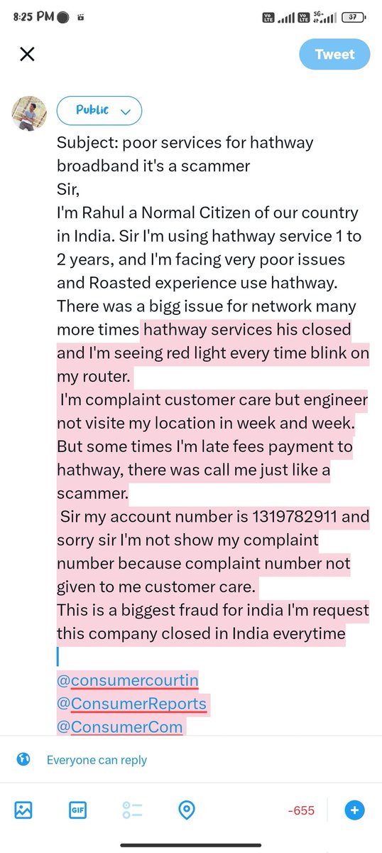 Rahul72274292's tweet photo. Subject: poor services for hathway broadband it's a scammer
I'm not writing full compaint in Twitter pls view attached screen shot 
#hathwayhatao
@ConsumerReports 
@consumercourtin 
@jaagograhakjago @PMOIndia @CMODelhi @HathwayBrdband https://t.co/ztSSoGdJxH
