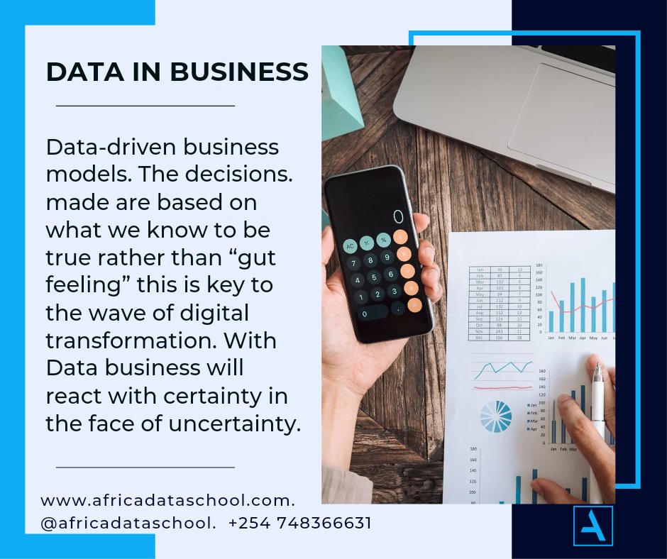 Data-driven business models. The decisions. made are based on what we know to be true rather than “gut feeling” this is key to the wave of digital transformation. With Data business will react with certainty in the face of uncertainty.