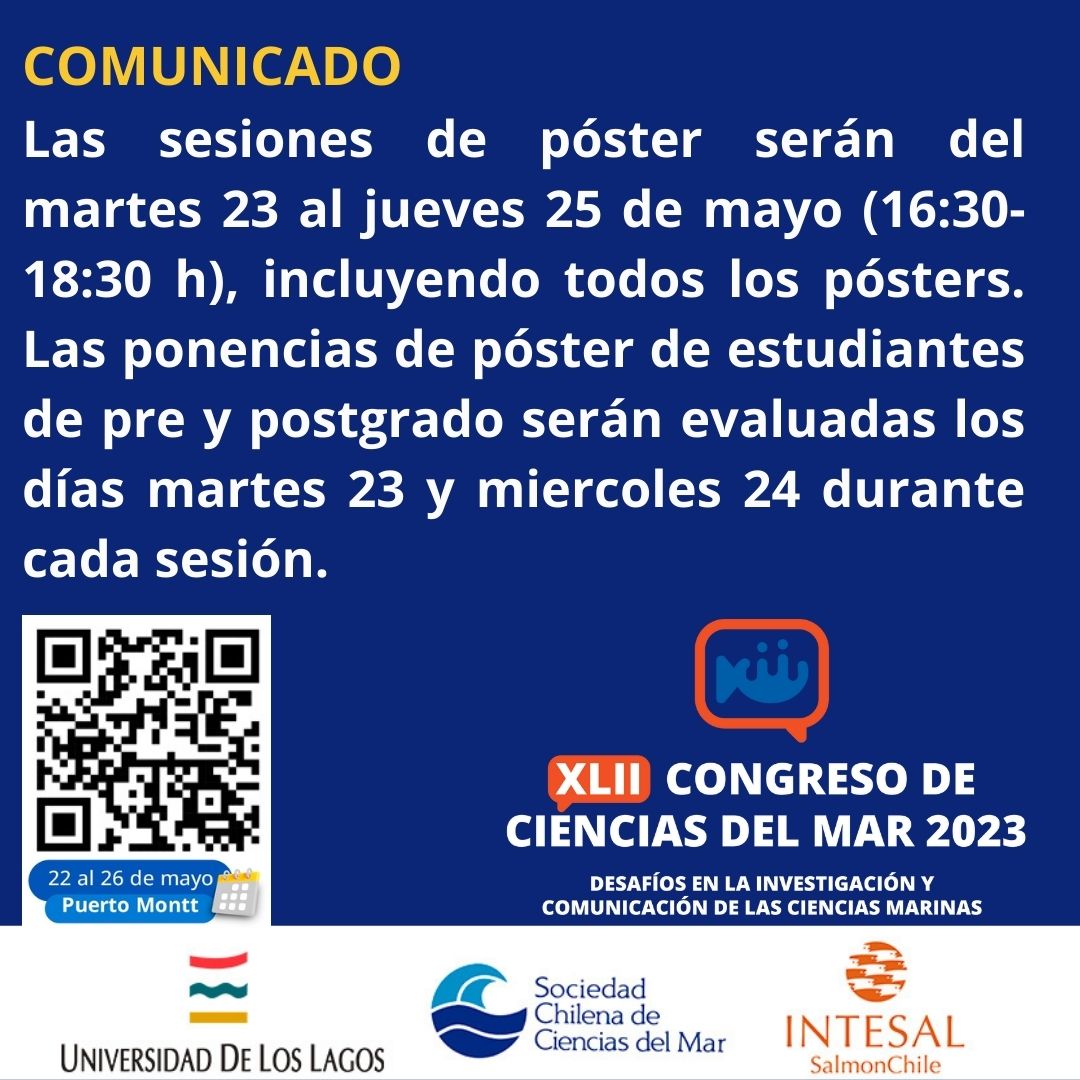 CongresoCsMar's tweet photo. Comunicado sobre las sesiones de posters y las evaluaciones de las ponencias de póster de los estudiantes de pre y postgrado que participen en el @CongresoCsMar 

@schcmar
@ULagosOficial  @MarCentro 
@cienciaulagoschile
@postgradoULagos 
@Intesal1 https://t.co/VMS2CbzWpm