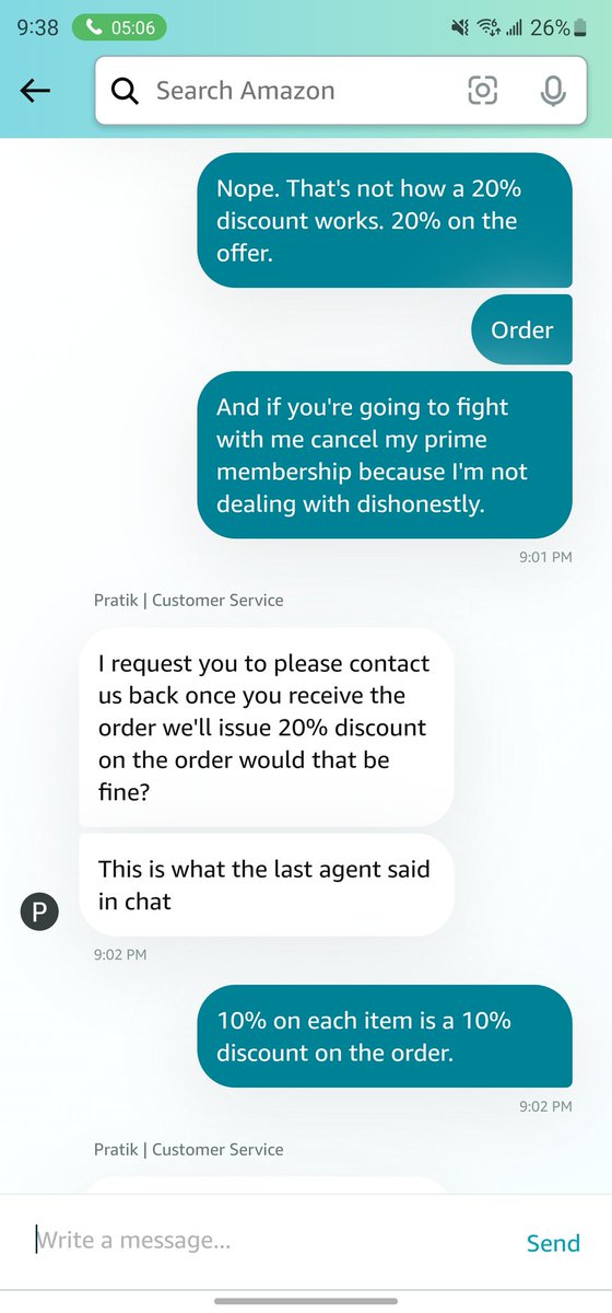 InCaseyWood's tweet photo. I'm generally in favor of giving anyone an opportunity, but the quality of @amazon customer service has REALLY plummeted since moving overseas. Thankfully the phone agent they eventually connected me to was honest.
#TerribleCustomerService #GraceHelped #SecondsFromCancellingPrime https://t.co/GgKL0BD3i0