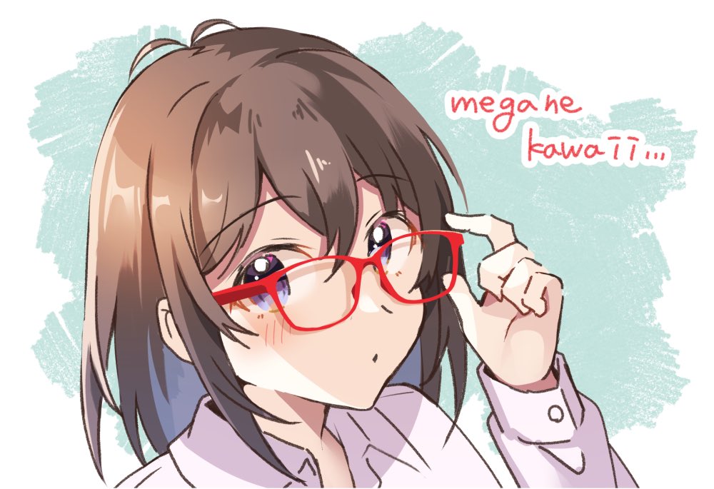 1girl solo red-framed eyewear glasses brown hair shirt looking at viewer  illustration images