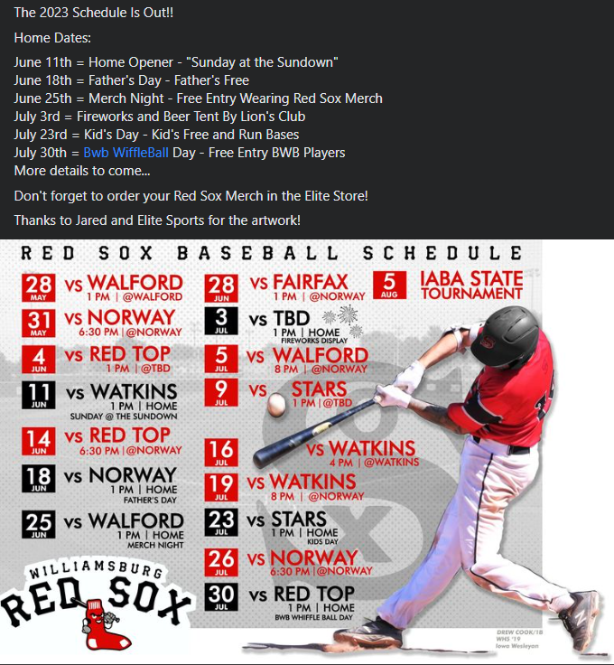 RedSoxWBurg's tweet photo. Our 2023 Schedule is out! https://t.co/bZT6k3FCtZ