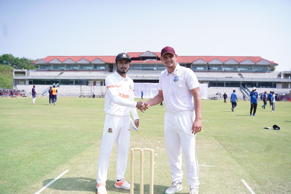 AbdullahNadim2's tweet photo. BCBtigers: West Indies A tour of Bangladesh 2023
Bangladesh A vs West Indies A | 1st Four-Day Match | Day 01

West Indies A won the toss and will bat.

Live on: https://t.co/ZHotjoGxpt

#BCB | #Cricket https://t.co/czhSo4gUSl