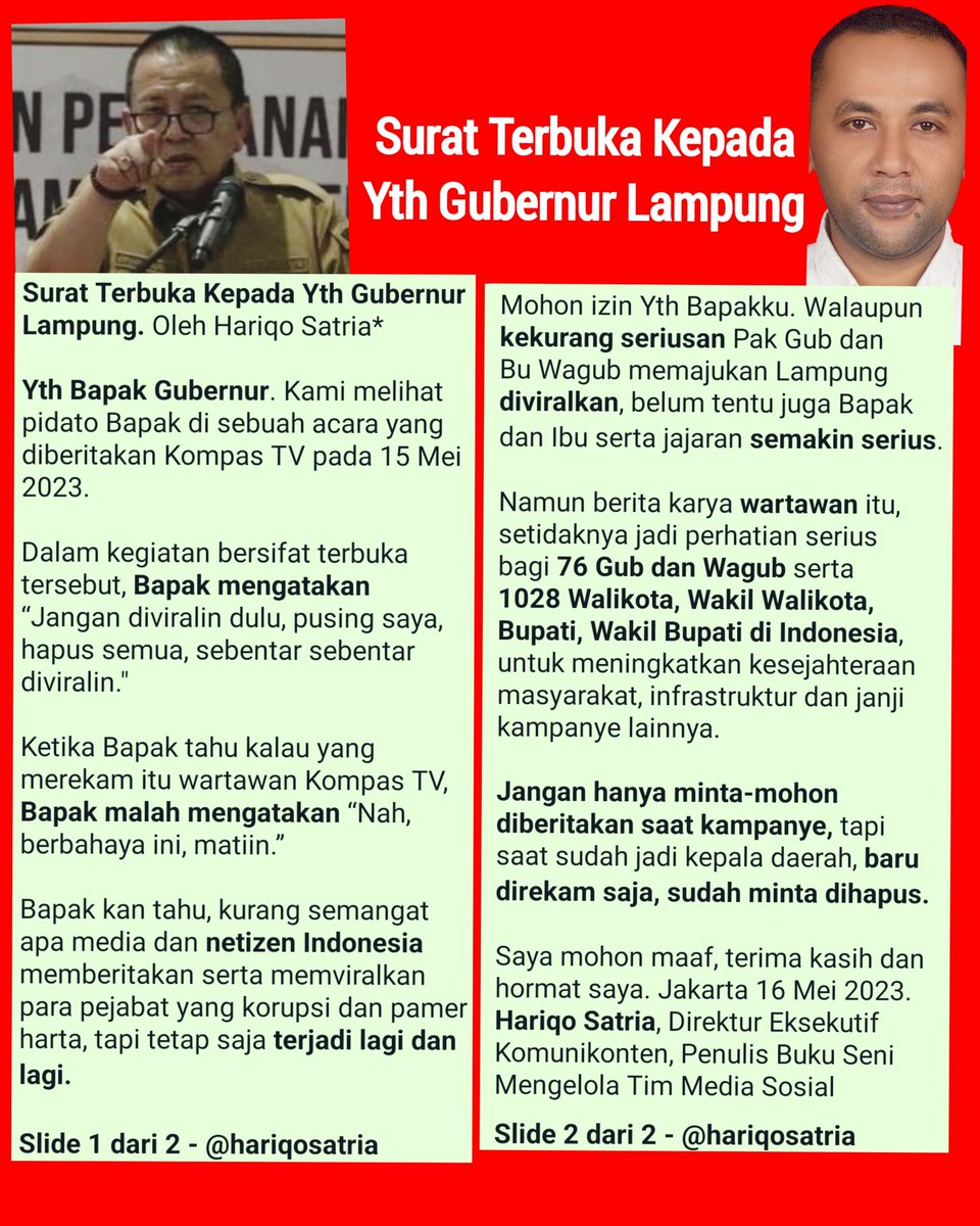 Surat terbuka untuk Yth Gubernur Lampung yang melarang wartawan merekam.