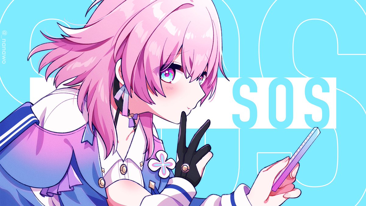 1girl pink hair phone solo single glove gloves cellphone  illustration images