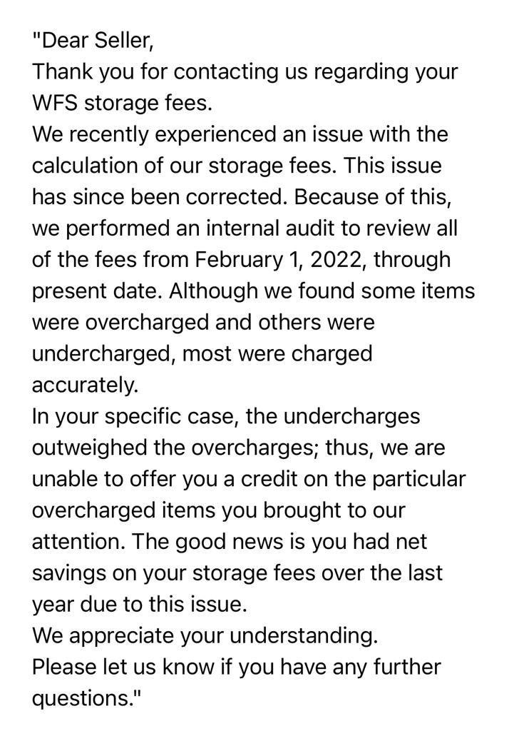 eCommSimplified's tweet image. Walmart WFS is still in its infancy. Lots of big opportunities! Keep a sharp eye on the fees. I noticed my WFS storage fees from 2022 were way off. Opened a case showing the discrepancies. After a few weeks, here was the response…