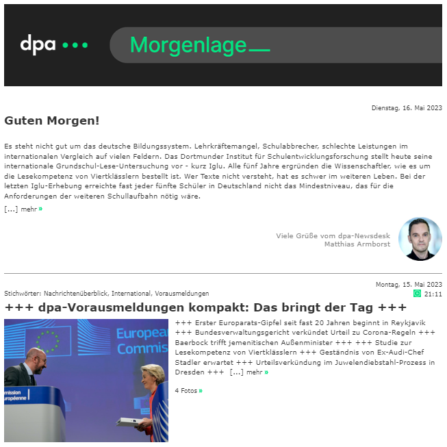 dpa's tweet photo. Guten Morgen! Heute Topthemen bei @dpa u.a.: Explosionen von Luftabwehrraketen erschüttern Kiew | Amnesty: Zahl der Hinrichtungen auf höchstem Stand seit fünf Jahren | Studie zur Lesekompetenz von Viertklässlern wird vorgelegt | Flammeninferno in neuseeländischem Hostel (mda) https://t.co/dnzHBq7GOf