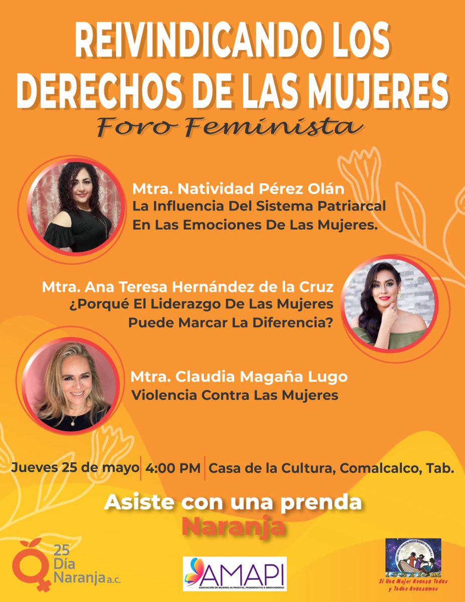 25DiaNaranjaAc's tweet image. Un espacio para destacar la labor  de las mujeres
#JuntasEsMejor
Te invitamos a participar en este foro, no te lo pierdas.

#25dianaranjaac 
#yomeuno
#unete
#ViolenciaMachista 
#DiaNaranja 
#Comalcalco2023