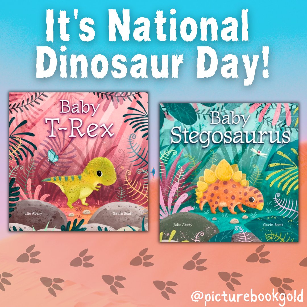 Guess what? Today is #internationaldinosaurday We at @picturebookgold are jumping for joy because our own @juliedawnabery has TWO NEW Dinosaur #boardbooks for little dino lovers - illus by @gavillustrator  launching 8/8/23 and they are available for PRE-ORDER already! @amicuspub