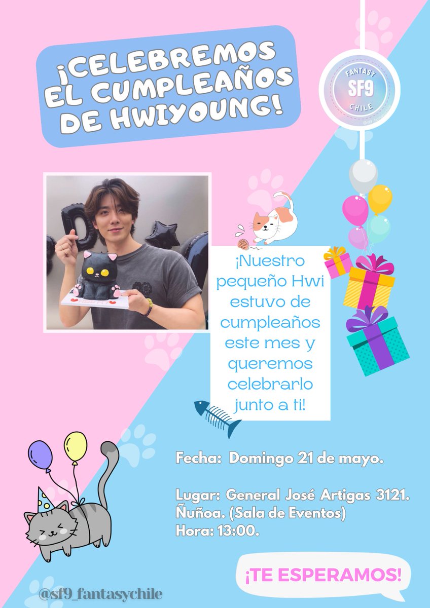 SF9_FantasyCL's tweet photo. Fantas, les invitamos a celebrar el cumpleaños de Hwiyoung.🎂🔝
La juntita se hará este domingo 21 de mayo.🫧
¡Contamos con tu asistencia! 💕
#SF9 #HWIYOUNG #HwiyoungDay https://t.co/v3L3bfEpUL