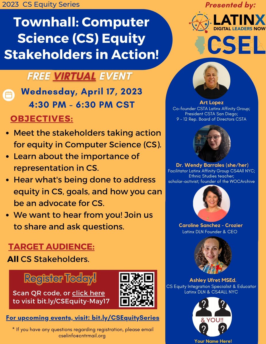 Ashley Ufret (@ms_ufret) on Twitter photo CS Equity Townhall! Wed, May 17th, ALL are invited (Students, Parents, Teachers, Admin, private & non-profit Tech & CS Professionals). Hear from CS Stakeholders <a href="/ArtLopez_CS/">Art Lopez</a> <a href="/WendyBarrales/">dra. wendy barrales, phd</a> <a href="/Equity4CS/">Ashley Ufret_LatinxDLN</a> <a href="/LatinxDLN/">LatinX DLN</a> & more! Join the conversation Register: bit.ly/CSEquity-May17 CS Equity Townhall! Wed, May 17th, ALL are invited (Students, Parents, Teachers, Admin, private & non-profit Tech & CS Professionals). Hear from CS Stakeholders <a href="/ArtLopez_CS/">Art Lopez</a> <a href="/WendyBarrales/">dra. wendy barrales, phd</a> <a href="/Equity4CS/">Ashley Ufret_LatinxDLN</a> <a href="/LatinxDLN/">LatinX DLN</a> & more! Join the conversation Register: bit.ly/CSEquity-May17