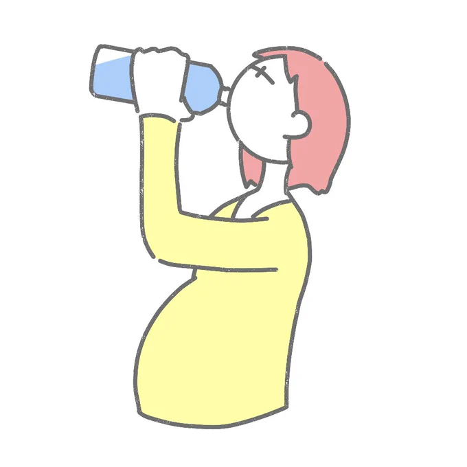 妊娠で喉が渇く女性        femtech-illustration.com/29-… femtech-illustration.com/30-… #フェムテック #フェムテックイラスト #妊娠初期 #妊娠後期