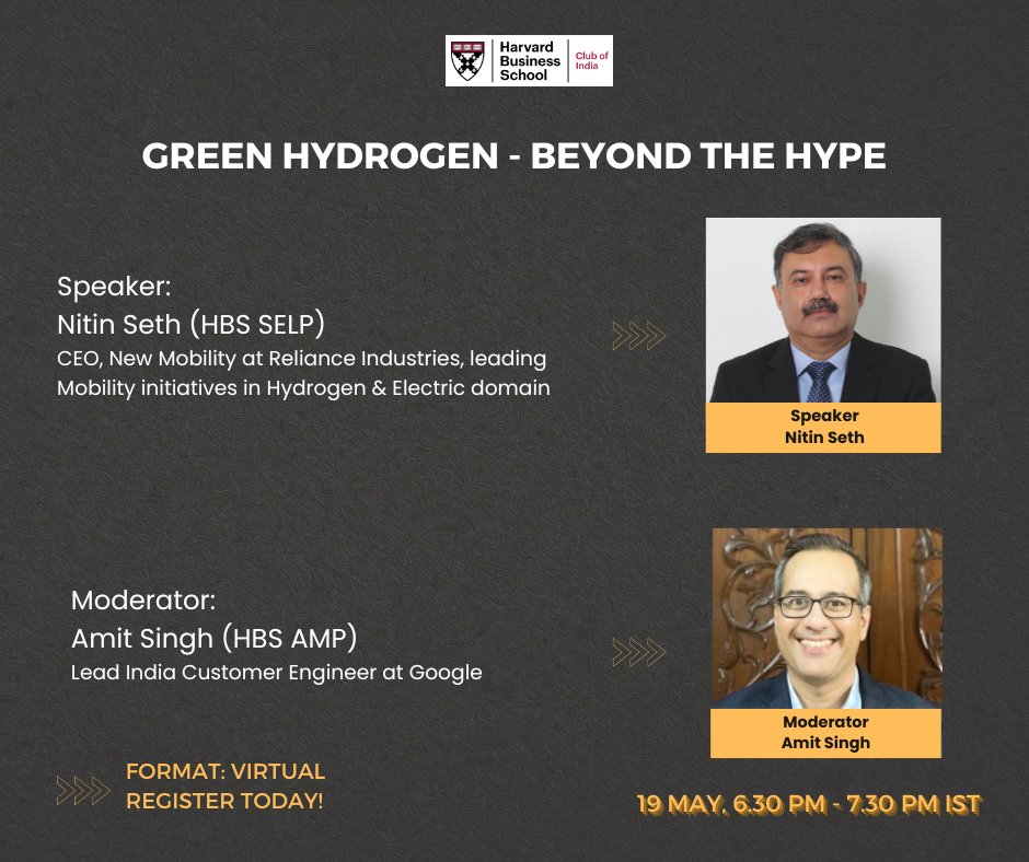 Join us for the Lifelong Learning Chapter's next episode Green Hydrogen - Beyond the Hype with Nitin Seth, Chief Executive Office – New Mobility at Reliance Industries, leading Mobility initiatives in Hydrogen and Electric domain with Amit Singh, lead customer engineer at Google.