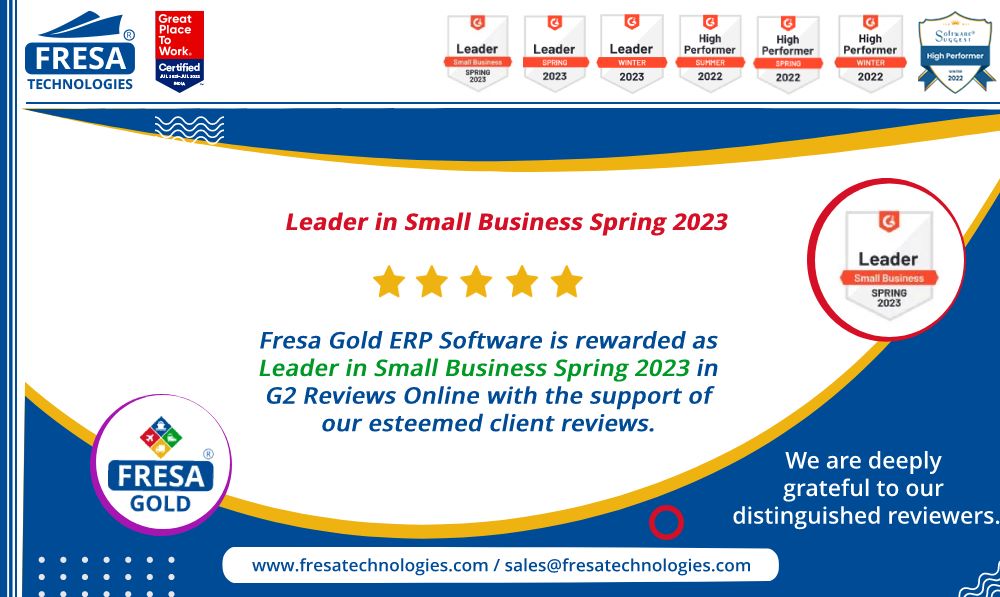 fresatechnology's tweet photo. We are deeply grateful to our distinguished reviewers.
Leader in Small Business Spring 2023
#fresa #g2reviews #SmallBusinessSpring2023 #LeaderSpring2023 #LeaderWinter2023 #LeaderERP #USA #award #FresaGold #esteemedclientreviews #reviewers #customersupport #support #fresagold https://t.co/5MPDeZjoQi