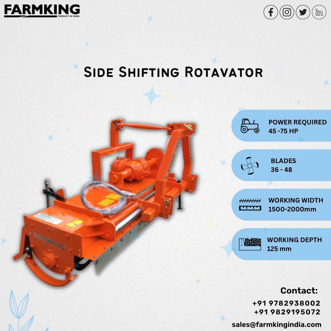 FarmkingIndia's tweet photo. Side Shifting Rotavator
Simplify your farming tasks with our user-friendly rotavator.

Sales Enquiries At:
+91 9782938002
+91 9829195072
sales@farmkingindia.com

#farm #farming #farmer #farminglife #indianfarmer #agriculture #agricultureworldwide #agro #agrolife #farmequipment https://t.co/UR4mTEMWPM