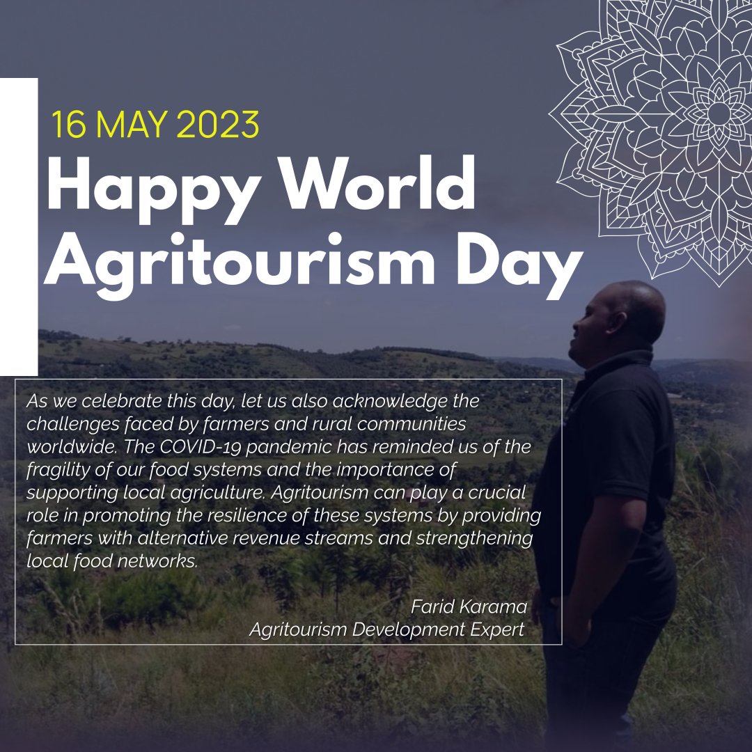 Let's join the world to celebrate the world Agritourism Day. Together we can grow this sector.<a href="/UNDPUganda/">UNDP Uganda</a> <a href="/JicaUganda/">JICA Uganda</a> <a href="/agritourismind/">agritourism</a> @usmissionuganda <a href="/misstourismUga/">MISS TOURISM UGANDA-PA</a>  <a href="/ElsieAttafuah/">Elsie Attafuah</a>