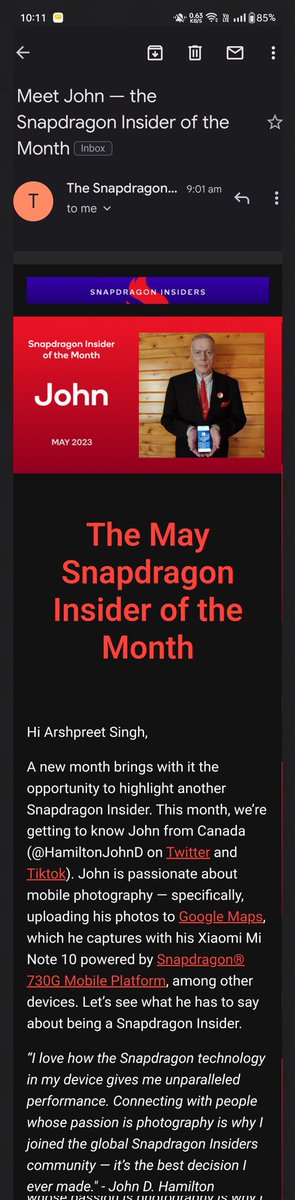 Congrats, @HamiltonJohnD! 🎉👏🏼 As the May 2023 Snapdragon Insider of the Month, your passion for mobile photography is truly inspiring. Your legacy of #ShotOnSnapdragon photos is in good hands with your Xiaomi devices powered by Snapdragon. 📸👍🏼 #SnapdragonInsider