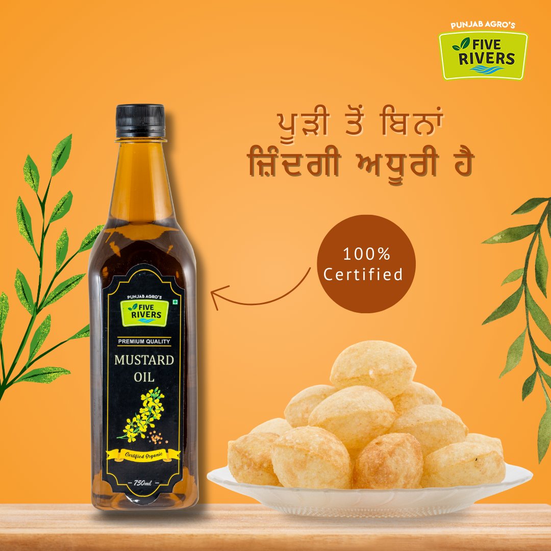 Add natural goodness to your meals with super healthy Mustard Oil by Five Rivers.
#MustardOilMagic #HealthyYum #organic #FlavorBoost #CookingHack #fiverivers #punjabagro #organicproducts #mustardoil #punjabifood  #certifiedorganic #organicfoodindia