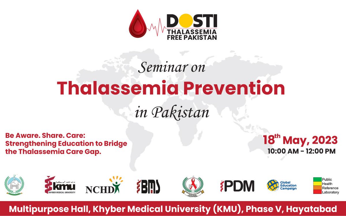 DostiHealth's tweet photo. Seminar Update:
The Seminar and Consultative Meeting on Thalassemia Prevention in Pakistan, initially scheduled for 11th May 2023, has been successfully rescheduled for the date of 18th May 2023.
Thank you for your understanding.
#ThalassemiaPrevention #SeminarUpdate https://t.co/a5mmYukIAY