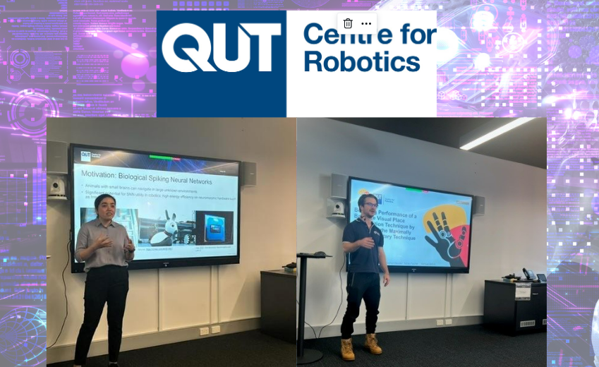 QUTRobotics's tweet photo. Another two @QUTRobotics members presented their #icra2023 presentations to the QCR Seminar Series. Today we heard from @Somayeh_HS and Connor Malone. Read more -https://t.co/12ReSK5COw
Thank you for the talks!
#robotics #neuralnetworks #visualplacerecognition #SLAM https://t.co/NZ6Ju3d6Ek