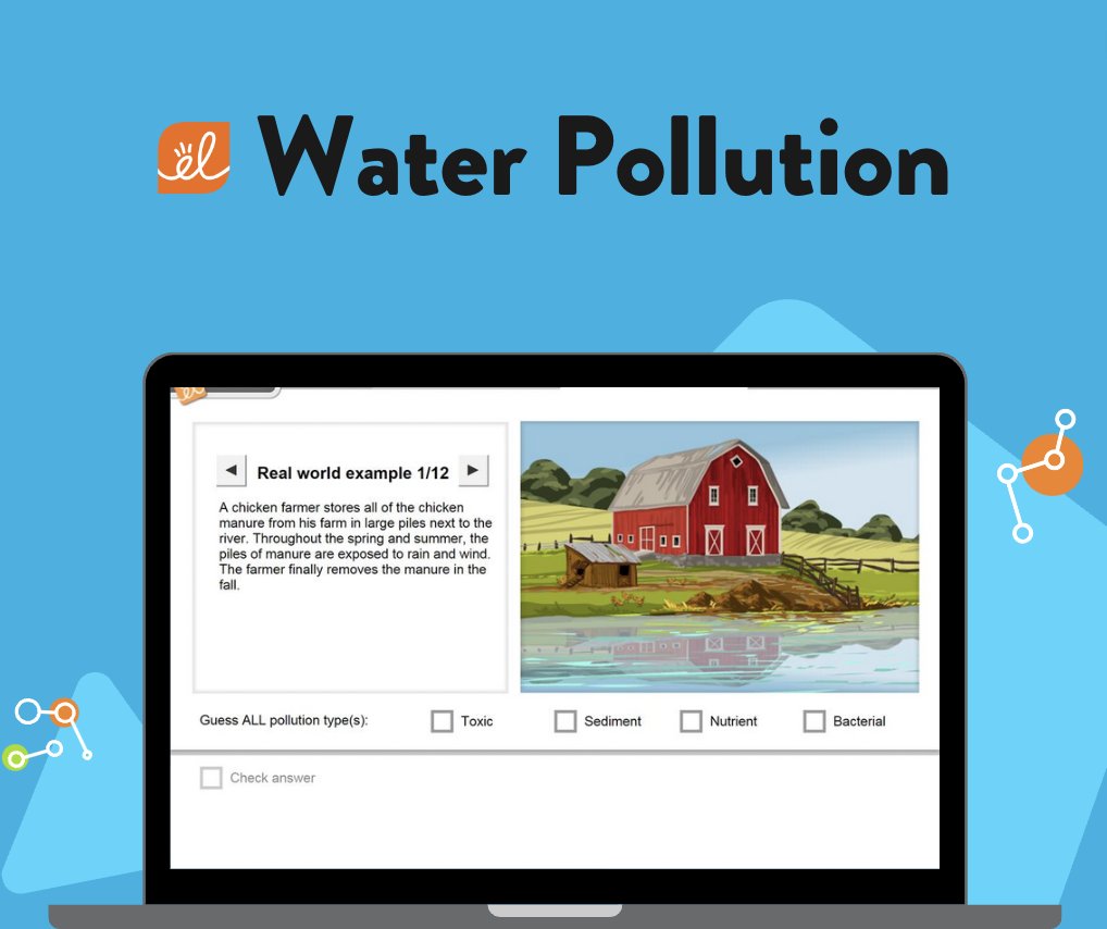 EL_Legacy_Acct's tweet photo. This week is Water Saving Week! Get to know the four main types of pollution present in the environment in our Water Pollution #ELGizmo. Then look at a variety of real-world examples as you guess what type of pollution is represented by each situation. https://t.co/bKsz1ygVt3 https://t.co/xLj8k2oiXl