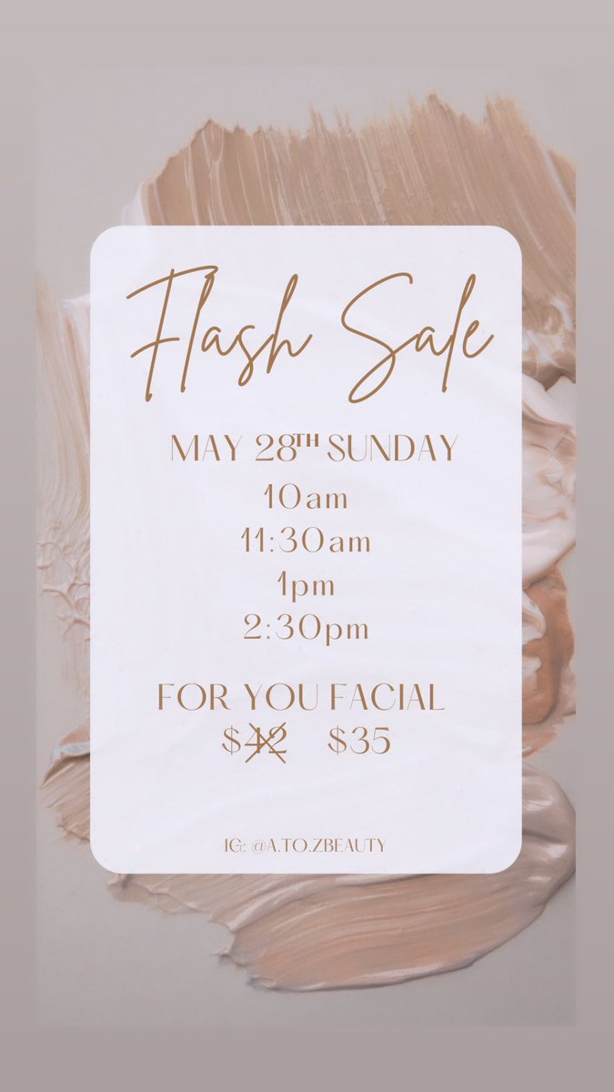 May 28th, For you facial service will be on sale, DM me for any questions 💌 

For You Facial includes 
•double cleanse, exfoliate, mask, tone, serum, moisturizer, steam, lip mask, under eye mask, ice globes, LED therapy “may be substituted if needed” &amp; after care skin treatment
